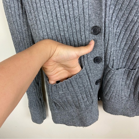 LOFT Grey Chunky Ribbed Button Down Cardigan Academia Grannycore Size XS Cozy - Picture 5 of 12